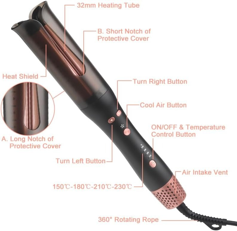 Professional Hair Curler – Wavy Joy Automatic Curling Iron with Adjustable Temperature, Smart Alerts, Auto Shut-Off & Compact Travel-Friendly Design