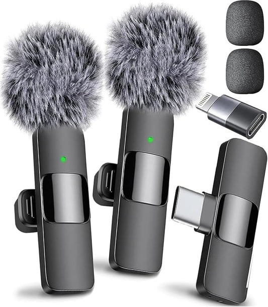 N9 Mini Mic Pro Wireless Microphone for iPhone iPad Android Lavalier Microphone for Video Recording -2 Pack iPhone Mic Crystal Clear Recording with USB Type C for Podcast