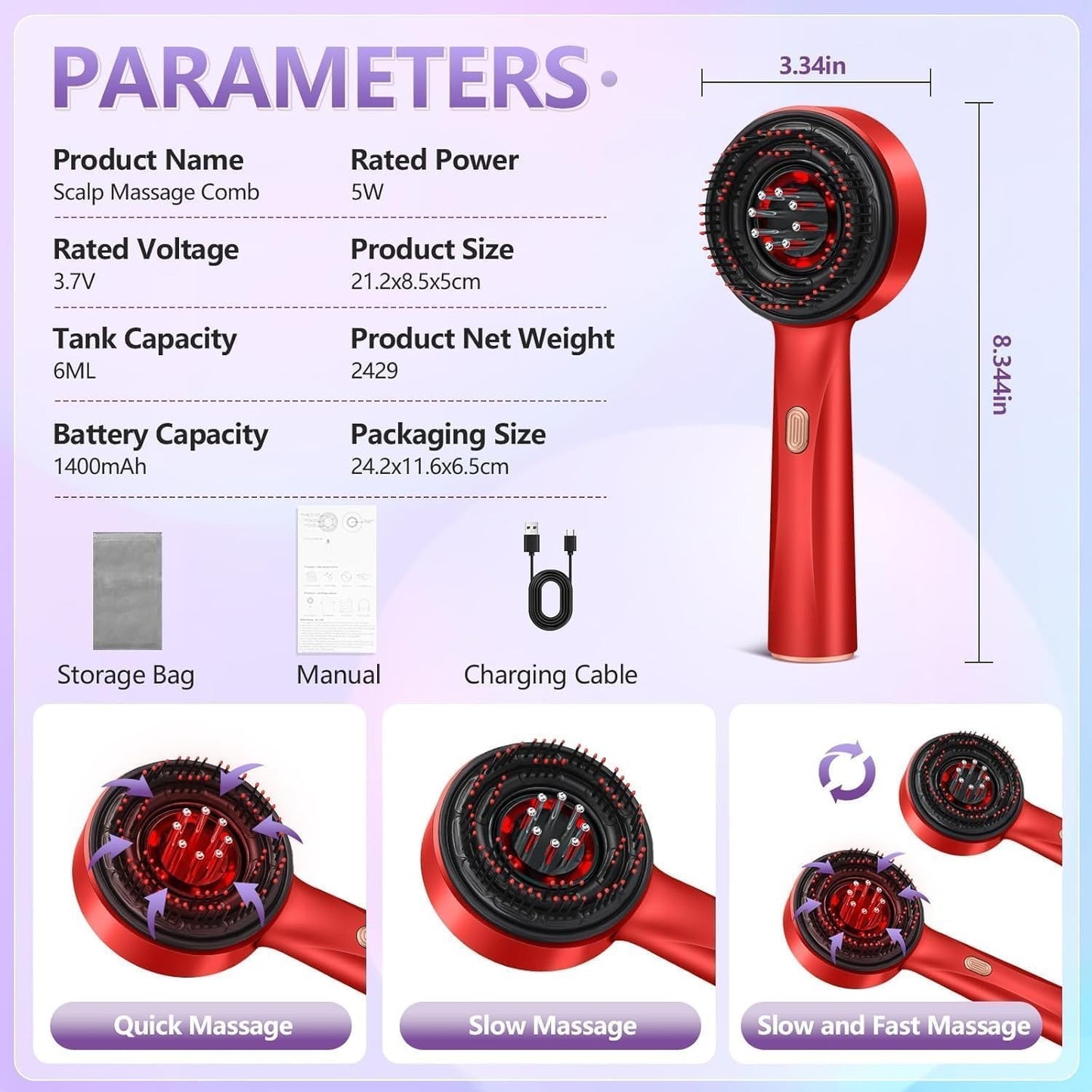 Electric Hair Oil Applicator Scalp Massager Comb, Red Light Scalp Massager Brush for Hair Growth, IPX7 Waterproof Oil Dispenser for Hair