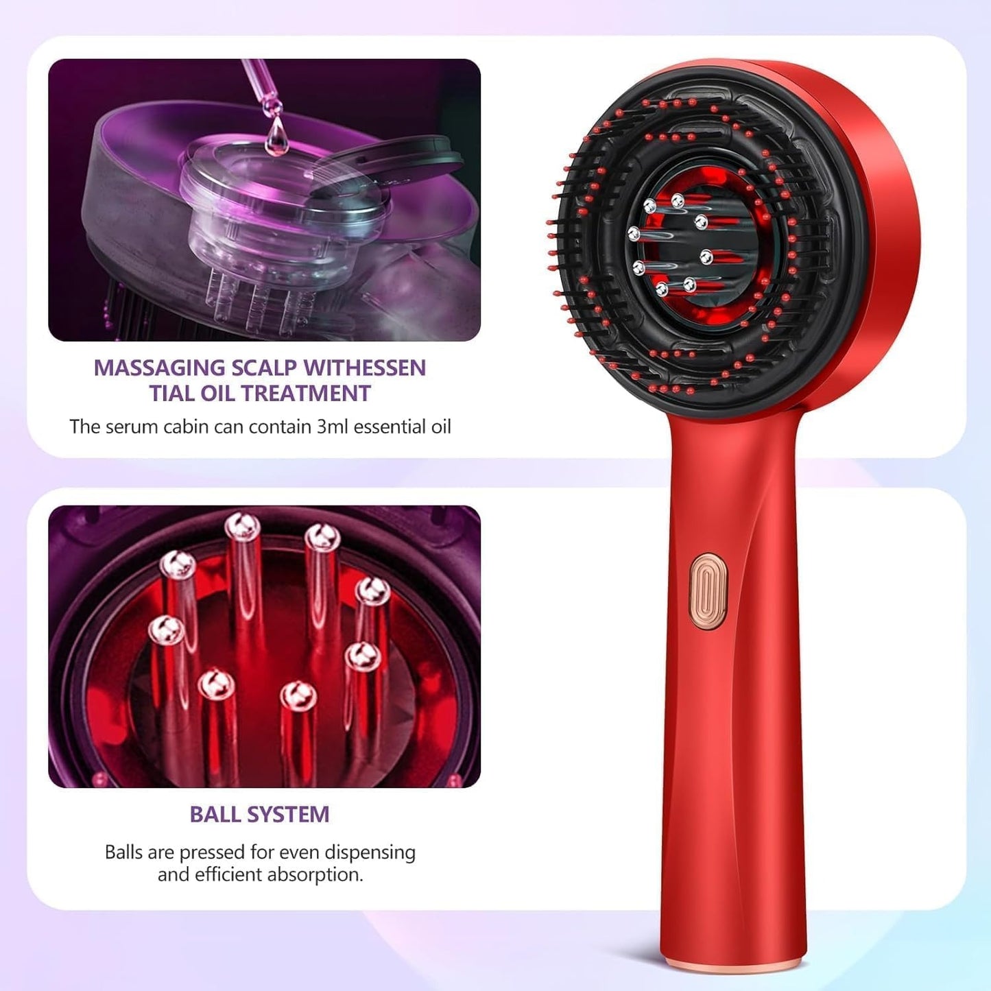 Electric Hair Oil Applicator Scalp Massager Comb, Red Light Scalp Massager Brush for Hair Growth, IPX7 Waterproof Oil Dispenser for Hair
