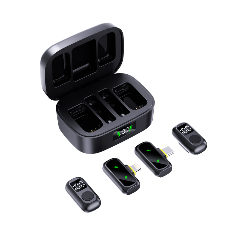 QY88 Wireless Lavalier Microphone with Charging Case, Dual Clip-On Mic, Digital Display, Noise Cancellation, 2.4GHz Plug & Play Microphone for iPhone, Android, YouTube, TikTok, Interviews & Live Streaming