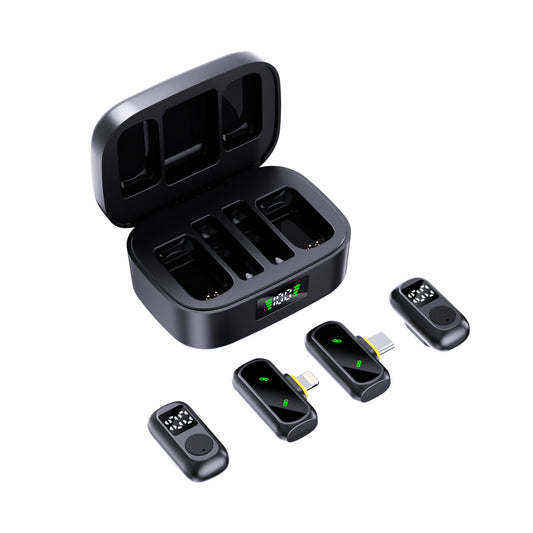 QY88 Wireless Lavalier Microphone with Charging Case, Dual Clip-On Mic, Digital Display, Noise Cancellation, 2.4GHz Plug & Play Microphone for iPhone, Android, YouTube, TikTok, Interviews & Live Streaming